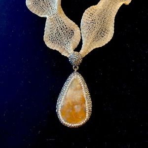 Genuine Druzy Pendant w/Flexible Titanium Necklace